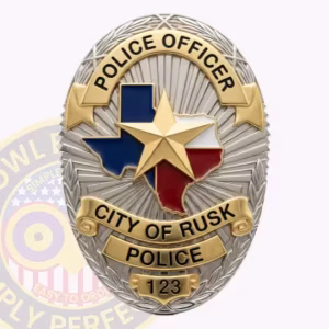 Rusk Police Officer Badge with Star on Flag Map