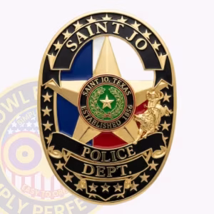 Saint Jo Police Badge with Bronc Rider and Flag Star