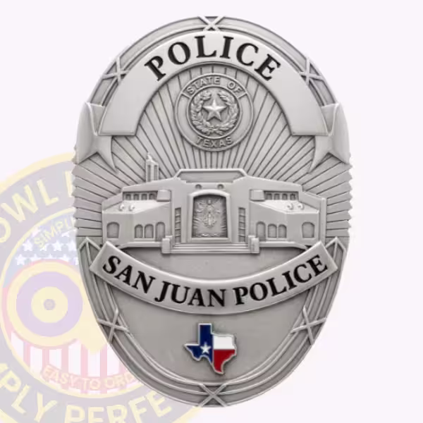 San Juan Police Badge with Civic Building Relief