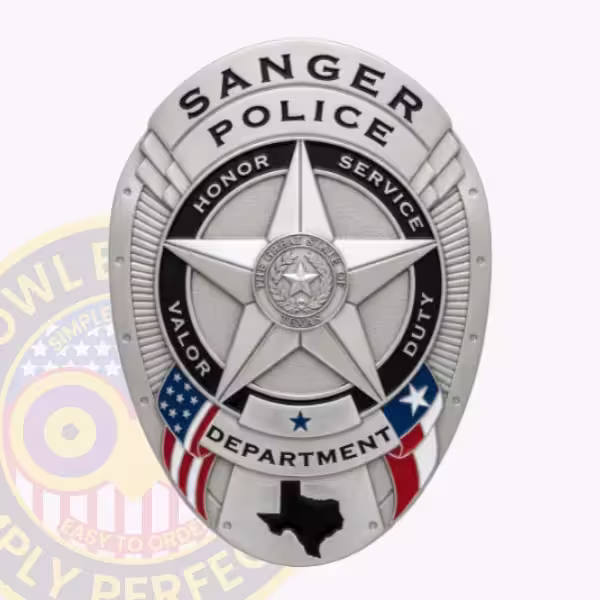 Sanger Police Badge with Silver Star and Values Ring