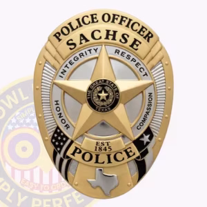 Sachse Police Officer Badge with Silver Texas Map Base