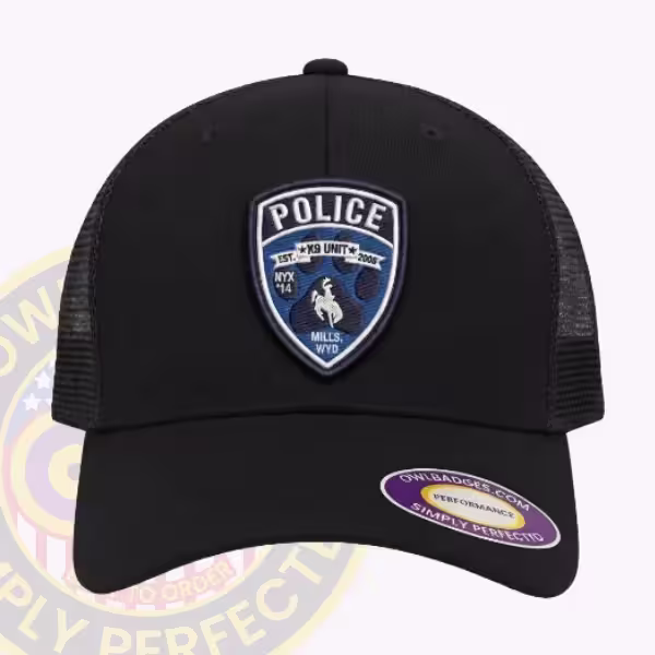 Custom trucker mesh cap with an applied k9 unit patch