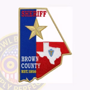 Brown County Sheriff Patch with Texas Flag Field, Gold Star and EST. 1856