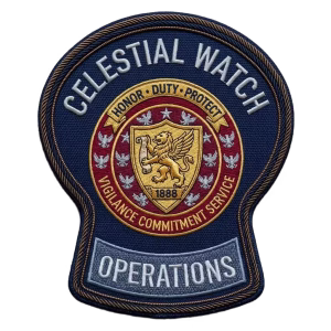 Navy watch patch with a red ring and a gold lion shield