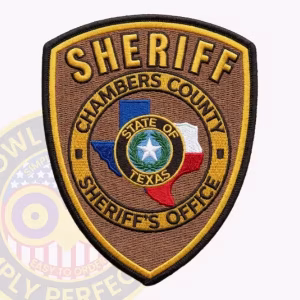 Chambers County Sheriff Patch with Texas Flag Outline on Tan Shield