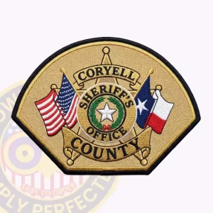 Coryell County Sheriff Patch with Gold Star and Flags on Tan