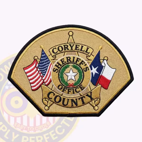 Coryell County Sheriff Patch with Gold Star and Flags on Tan