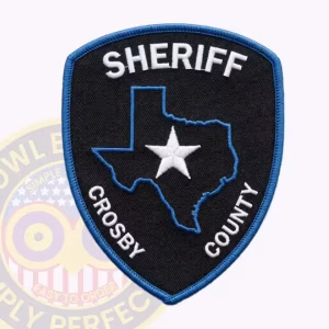 Crosby County Sheriff Patch with Blue Texas Outline on Black