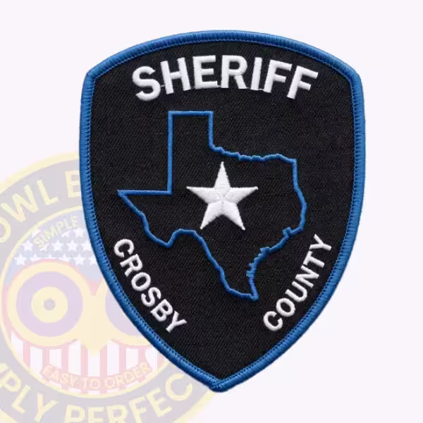 Crosby County Sheriff Patch with Blue Texas Outline on Black