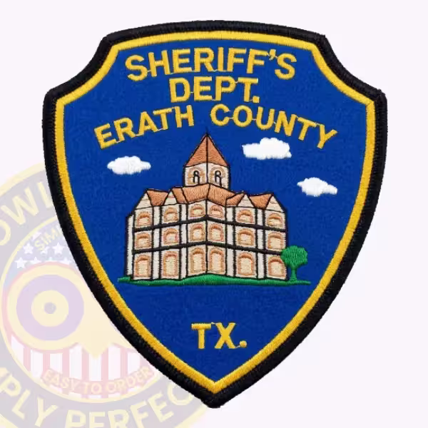 Erath County Sheriff Patch with Towered Stone Building on Blue