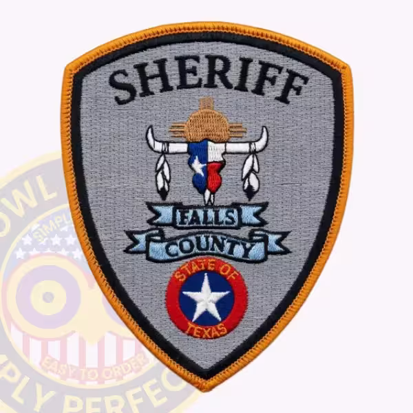 Falls County Sheriff Patch with Cattle Skull, Feathers and Texas Seal