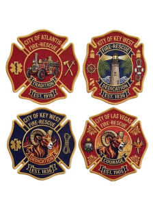 Fire department patch inside the Owl Badges TruePatch Designer browser preview