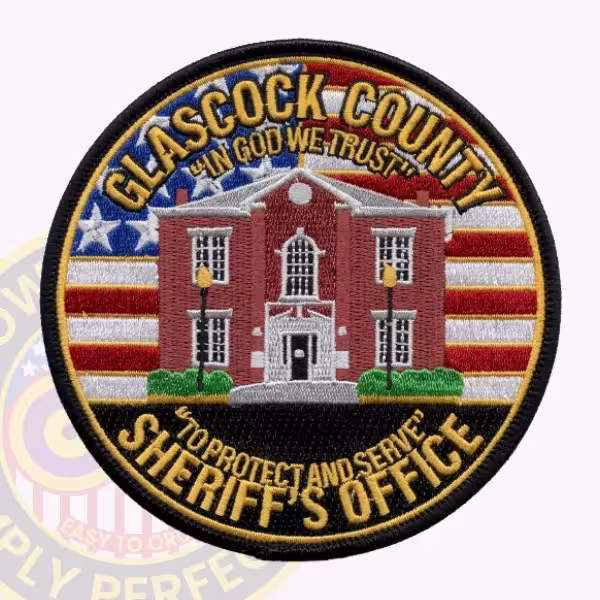 Glasscock County Sheriff Round Patch with Brick Building on Flag
