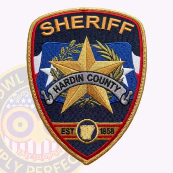 Hardin County Sheriff Patch with Gold Star on Waving Texas Flag