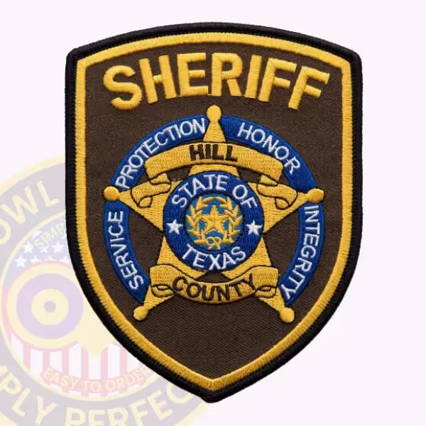 Hill County Sheriff Patch with Four-Virtue Ring on Brown Shield