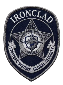 Navy security patch with a silver star and a bulldog shield center