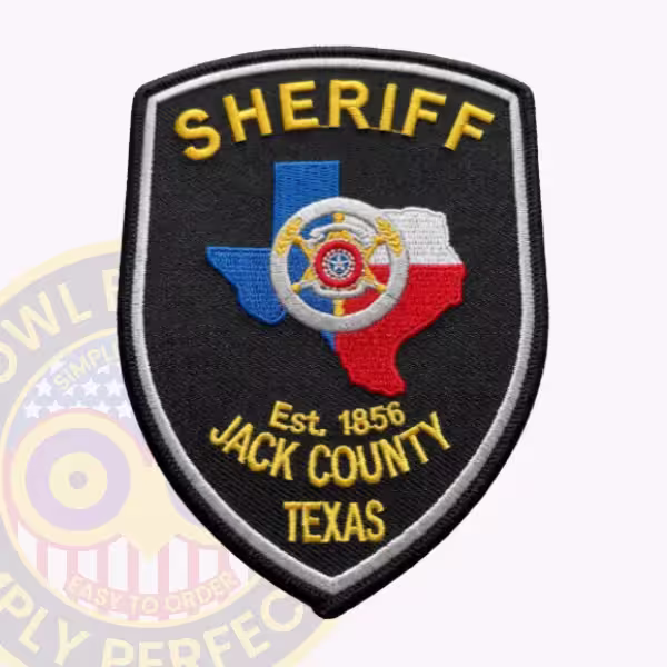 Jack County Sheriff Patch with Silver Ring and Six-Point Star on Flag Map