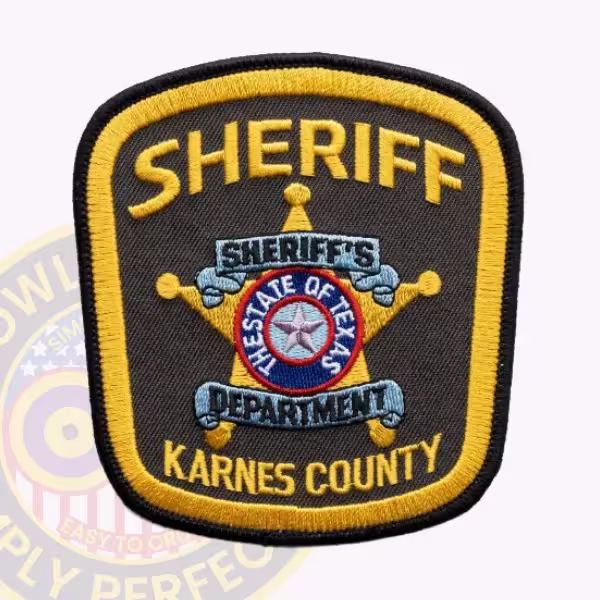 Karnes County Sheriff Patch with Wide Gold Border on Charcoal Twill