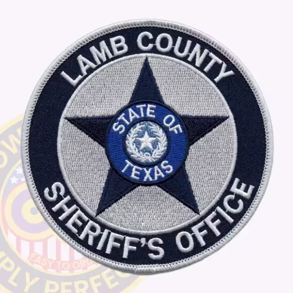 Lamb County Sheriff Round Patch with Navy Star on Silver Disc