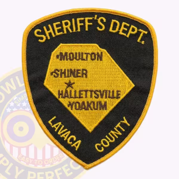 Lavaca County Sheriff Patch with Gold County Map and Four Town Names