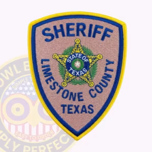 Limestone County Sheriff Patch with Crosshatched Star on Green Leaves