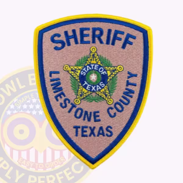 Limestone County Sheriff Patch with Crosshatched Star on Green Leaves