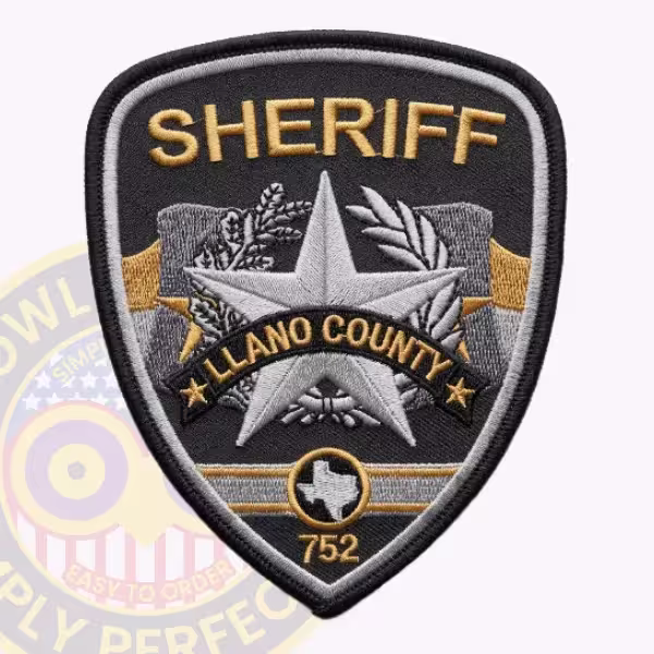 Llano County Sheriff Patch with Silver Star over Gray and Gold Bands