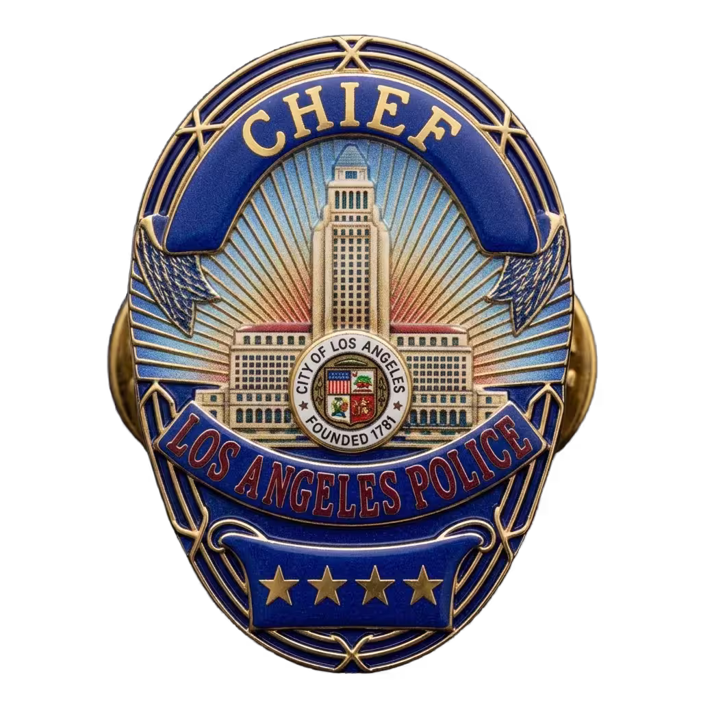 Custom Lapel Pins 1 Full color printed chief shield lapel pin with a tower and a round seal