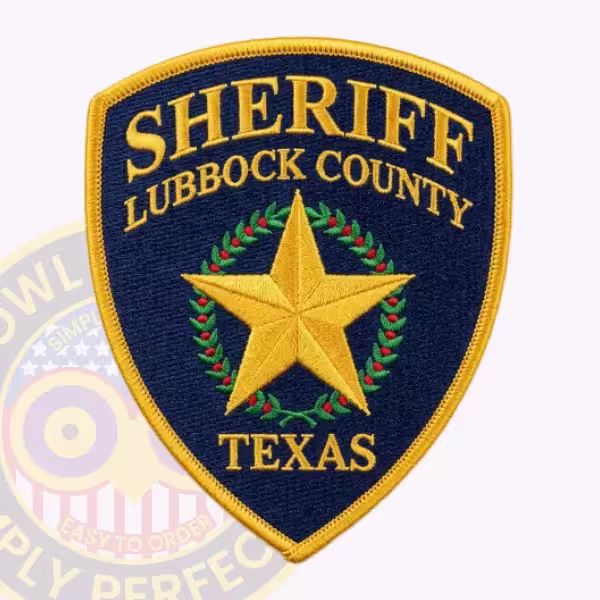 Lubbock County Sheriff Patch with Gold Star in Red-Berried Wreath