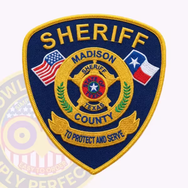 Madison County Sheriff Patch with Star-in-Ring Badge Between Flags