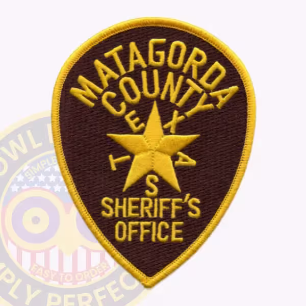Matagorda County Sheriff Teardrop Patch with Gold Star on Dark Brown