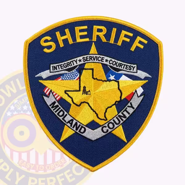 Midland County Sheriff Patch with Oil Derrick on Texas Map over Gold Star