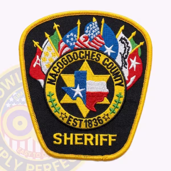 Nacogdoches County Sheriff Patch with Fan of Historic Flags over Star Ring