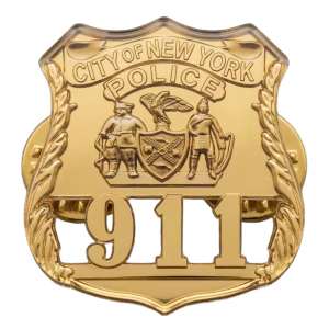 Custom Lapel Pins 6 Police shield lapel pin with two figures and a seal, acrylic version