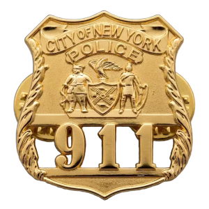 Custom Lapel Pins 35 Die cut police shield lapel pin with two figures and a seal