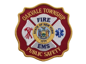 White and red Maltese cross fire EMS patch with a seal