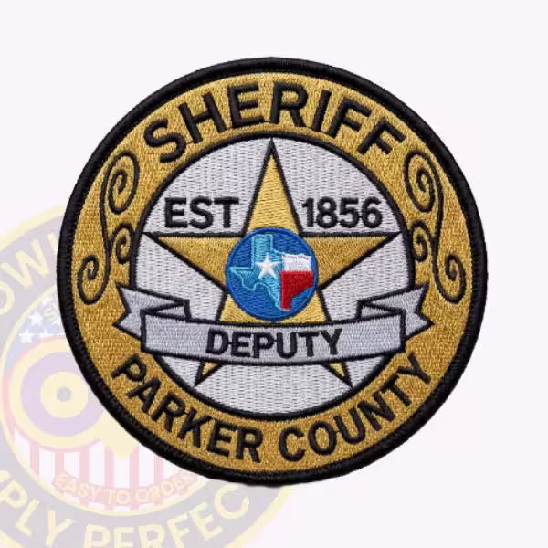 Parker County Sheriff Round Deputy Patch with Gold Flourish Ring