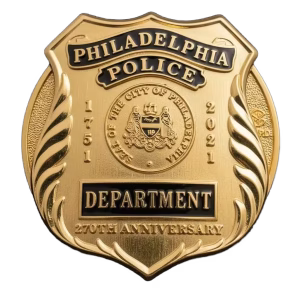 Custom Lapel Pins 9 Die cut gold police shield lapel pin with a city seal
