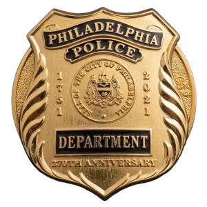 Custom Lapel Pins 39 Gold police shield lapel pin with a seal and a department banner