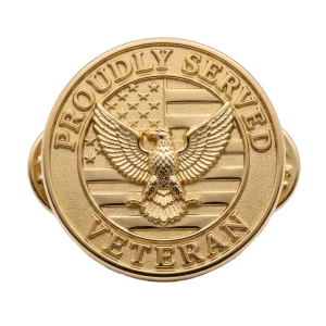 Custom Lapel Pins 42 Proudly served veteran lapel pin with an eagle over flag stripes