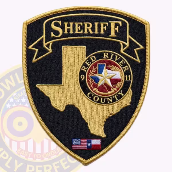 Red River County Sheriff Patch with SHERIFF Ribbon over Gold Map