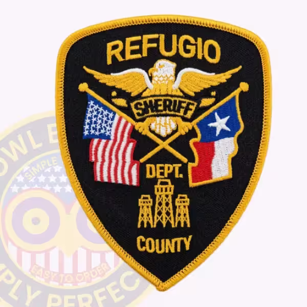 Refugio County Sheriff Patch with Three Oil Derricks Under Eagle and Flags