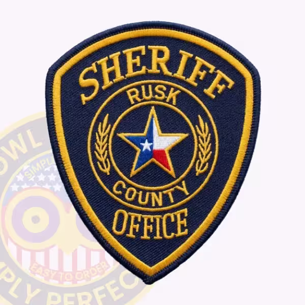 Rusk County Sheriff Navy Patch with Texas Flag Star Between Gold Sprigs