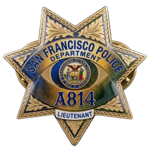 Custom Lapel Pins 32 Seven-point star police lapel pin printed in blue, green and gold