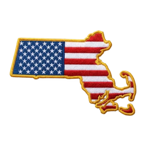 American flag patch in the shape of Massachusetts