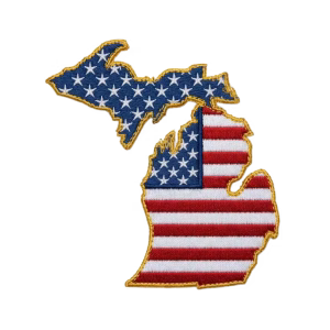 American flag patch in the shape of Michigan