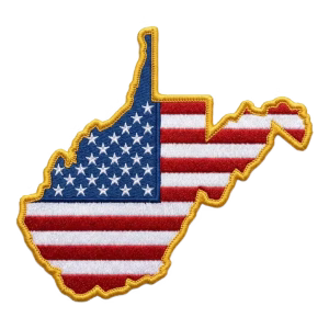 American flag patch in the shape of West Virginia