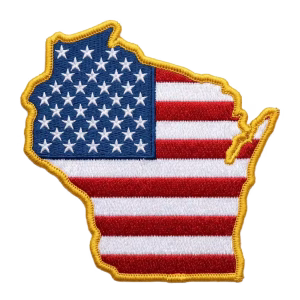 American flag patch in the shape of Wisconsin
