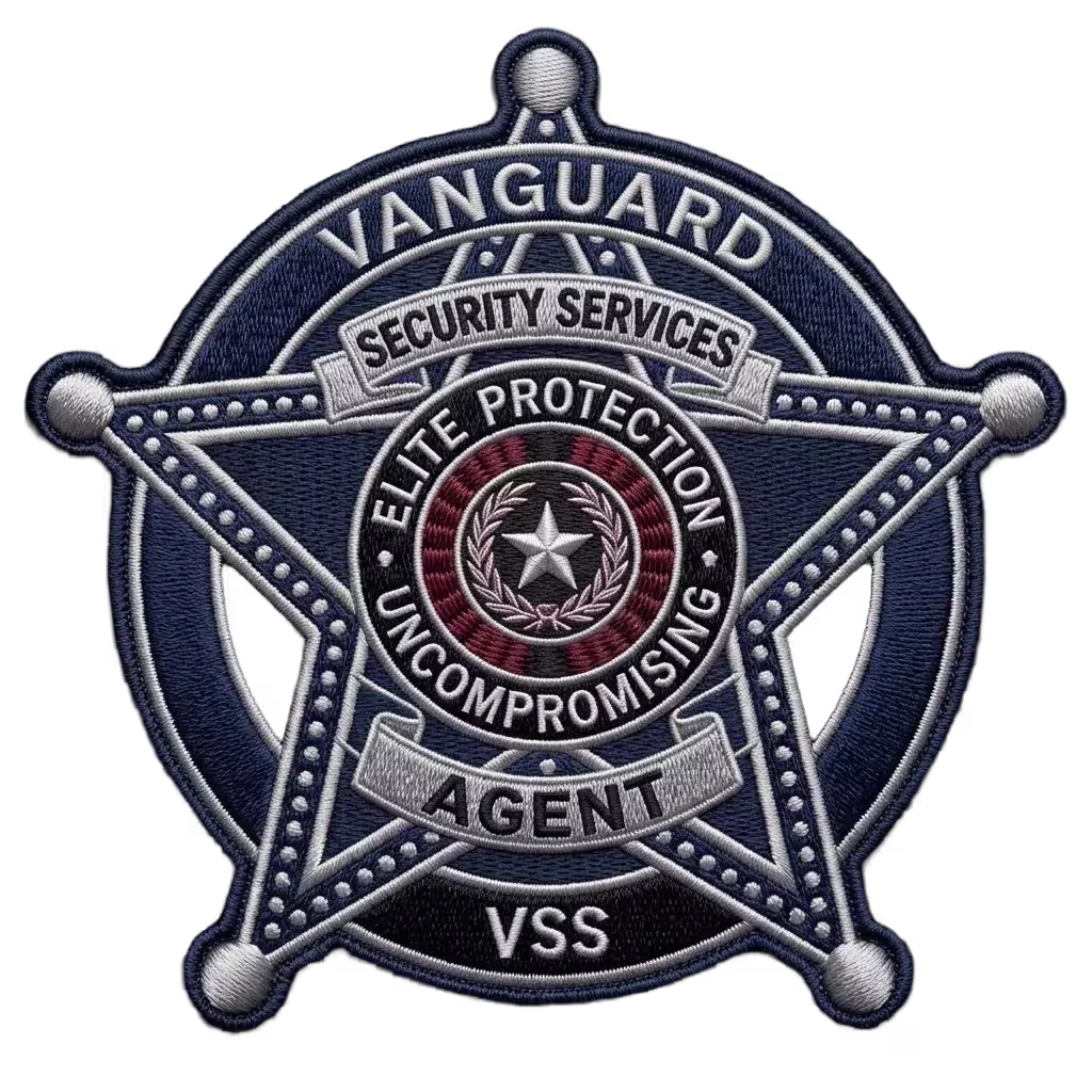 Navy five-point star security patch with a red center seal