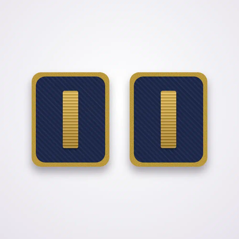 Lieutenant Patches 35 Illustration of a matched pair of lieutenant collar tabs with gold bars on navy twill